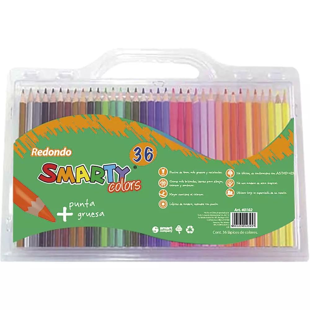 Lápices de Colores Caja con 36 Piezas Largos Redondos Smarty®