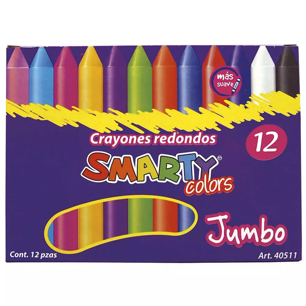 Crayón Escolar Redondo Jumbo Caja con 12 Colores Smarty®