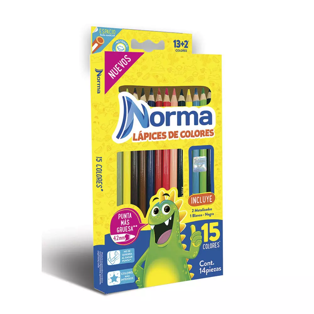Lápices de Colores Caja con 12 Piezas + 2 Largos Redondos Norma®