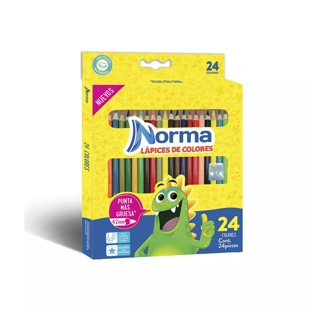 Lápices de Colores Caja con 24 Piezas Largos Redondos Norma®