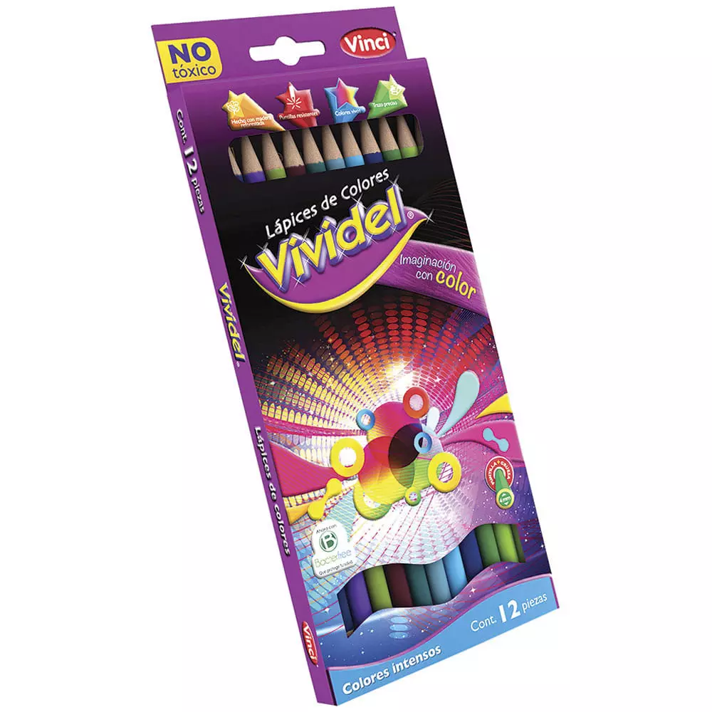 Lápices de Colores Caja con 12 Piezas Largos Redondos de 4 mm Vividel®