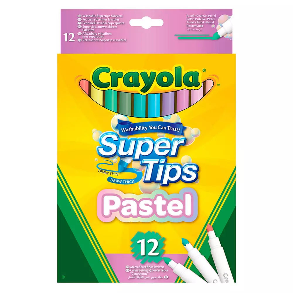 Marcador para Colorear Delgado Colores Pastel Estuche con 12 Piezas Supertips Crayola®