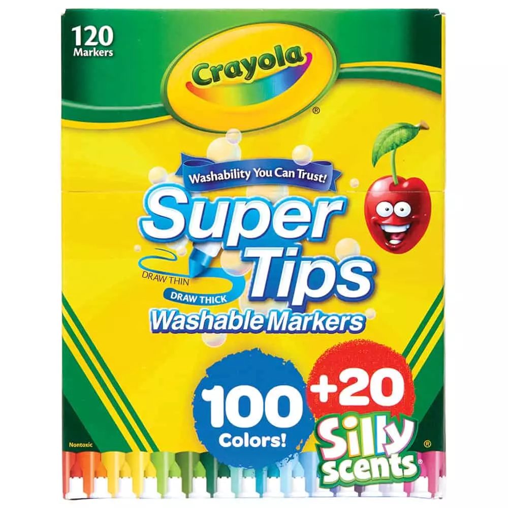 Marcador para Colorear Delgado Lavable Estuche con 100 Colores + 20 Colores con Aroma Supertips Crayola®