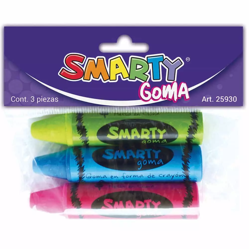 Goma de Borrar Crayones 3D Bolsa con 3 Piezas Smarty®