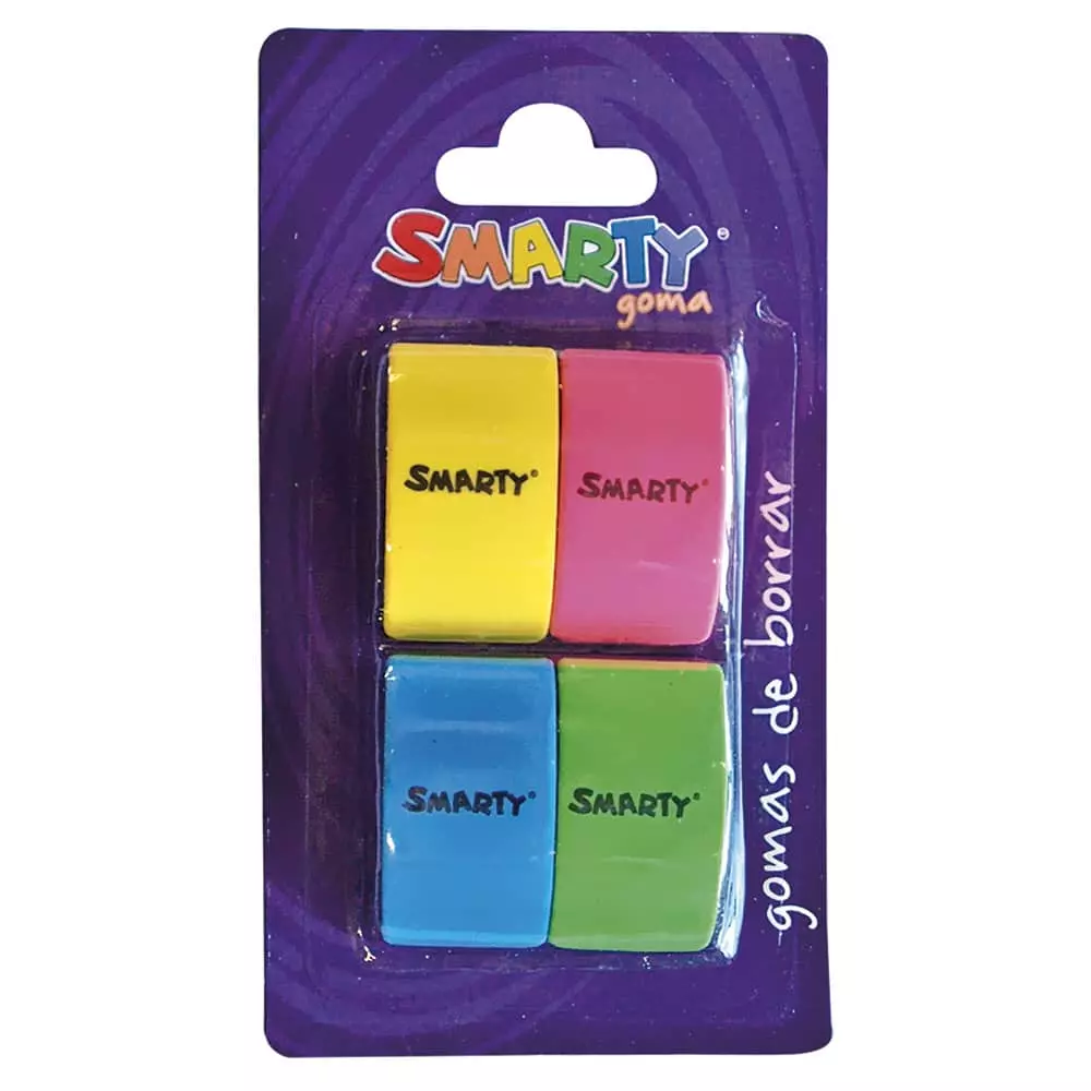 Goma de Borrar Colors Mini Blíster con 4 Piezas Smarty®