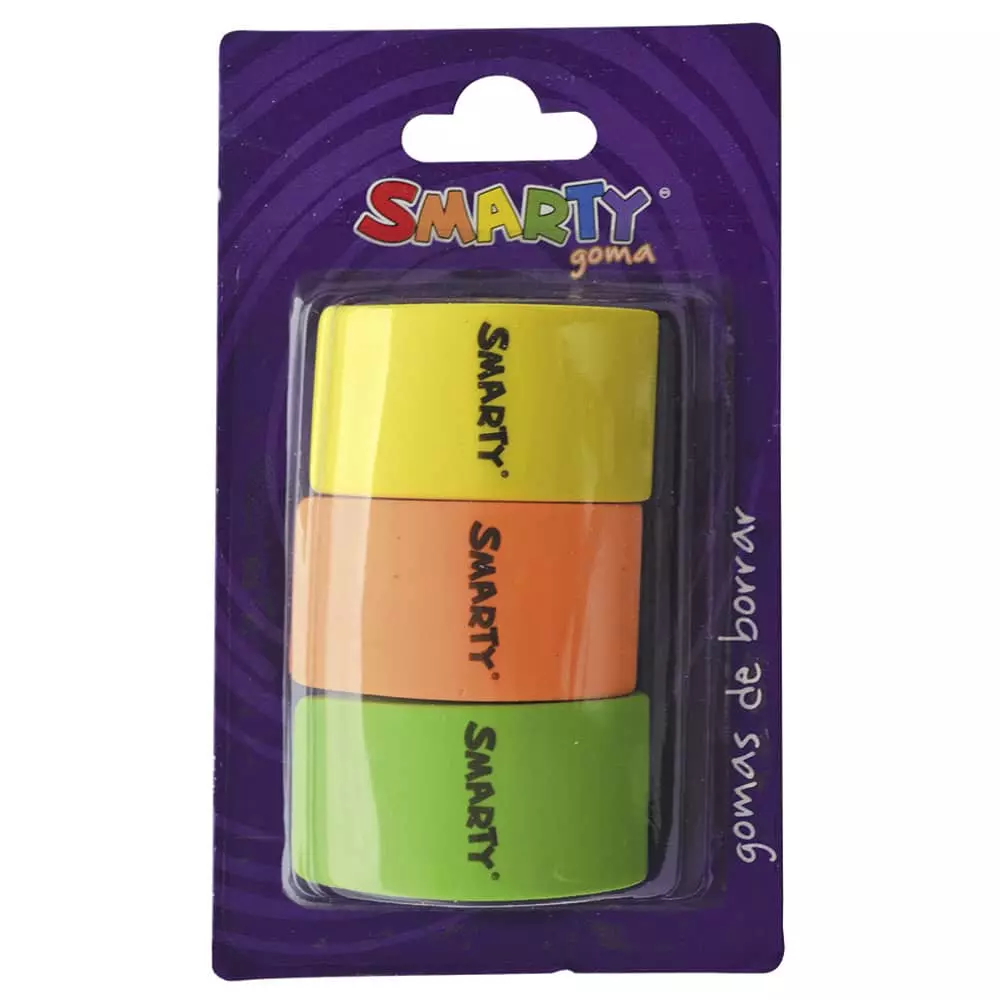 Goma de Borrar Colors Blíster con 3 Piezas Smarty®