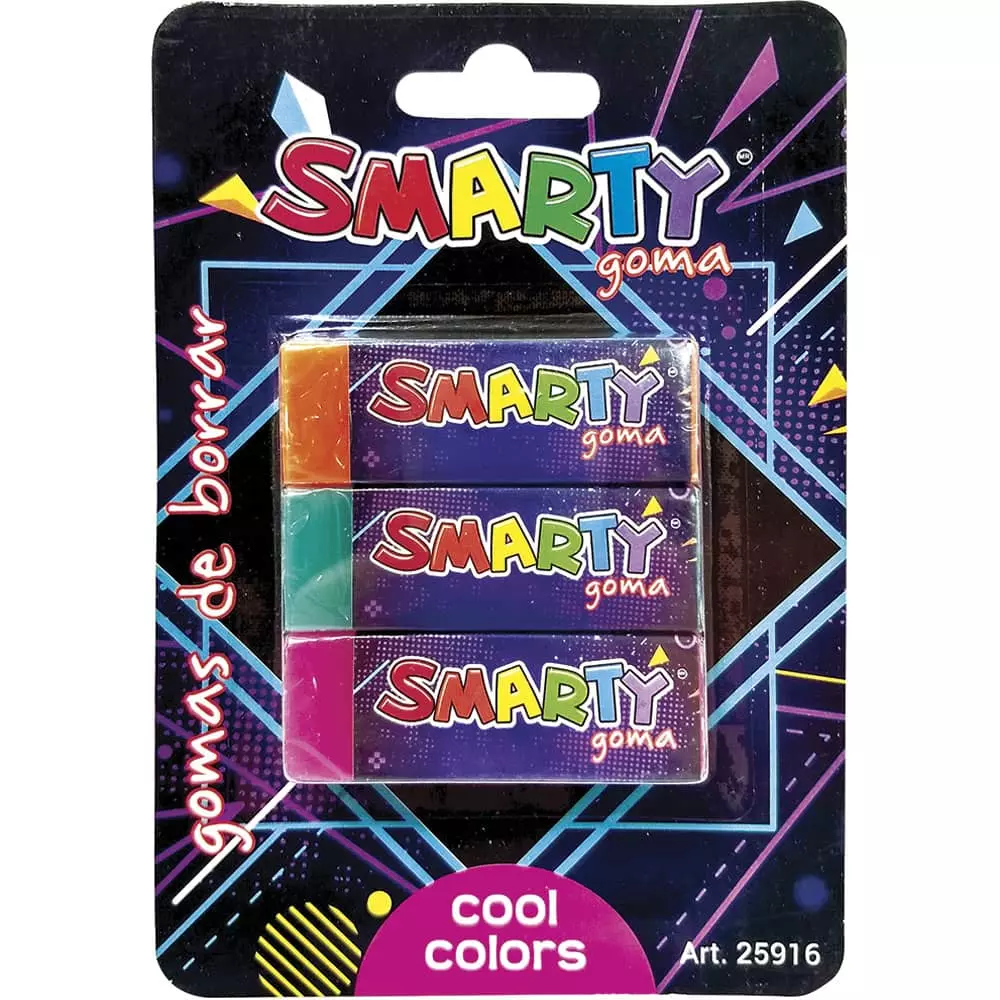 Goma de Borrar Neón Blíster con 3 Piezas Smarty®