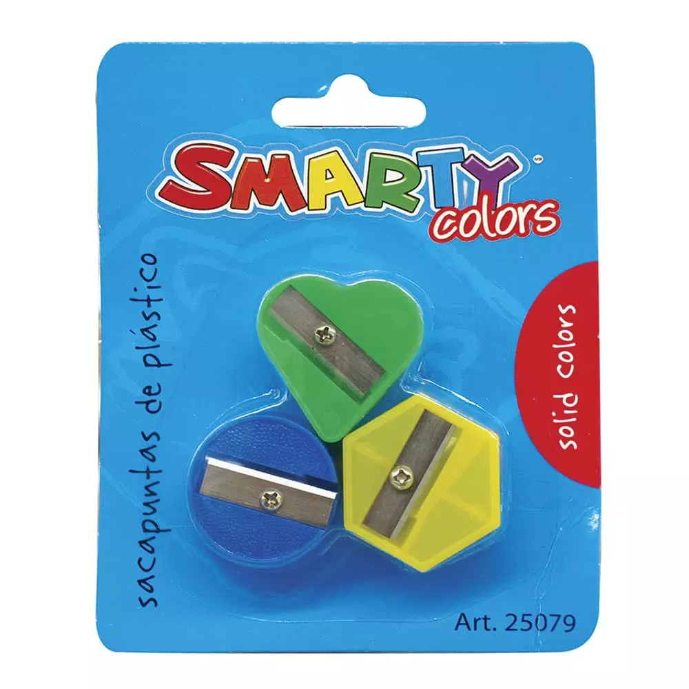 Sacapuntas de Plástico Solid Colors SDO BLT 3 Piezas Smarty®