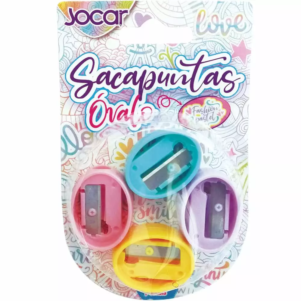 Sacapuntas de Plástico Ovalado Colores Pastel Blíster con 4 Piezas Jocar®
