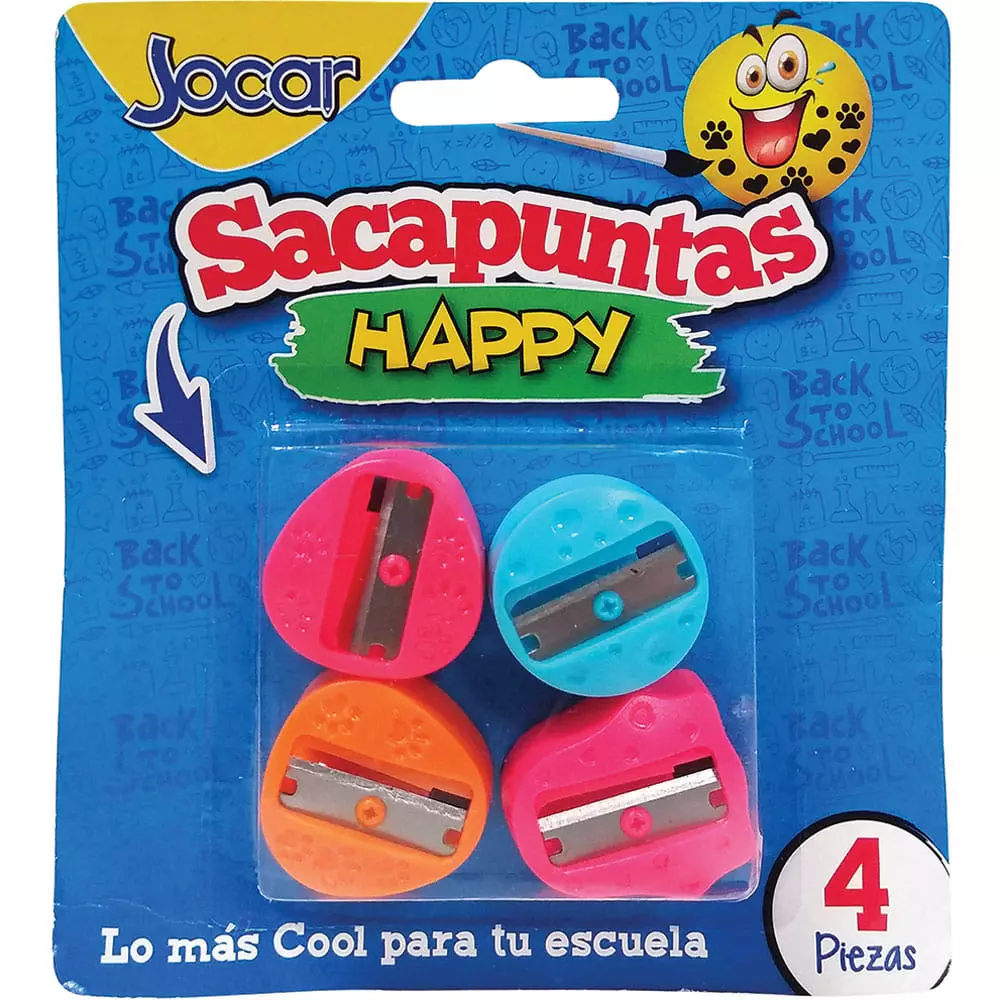 Sacapuntas de Plástico Happy Neon Blíster con 4 Piezas Jocar®