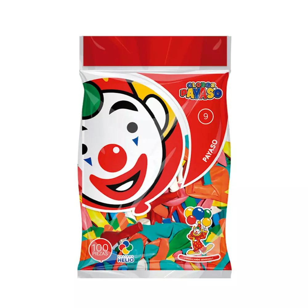 Globo Redondo Número 9 Bolsa con 100 Piezas Payaso