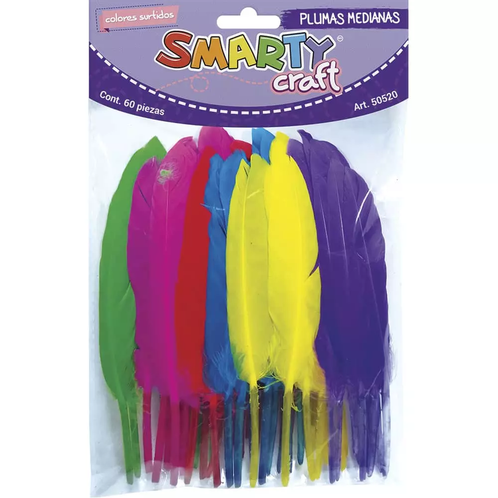 Plumas Mediana para Manualidades Colores Surtidos con 60 Piezas Smarty®