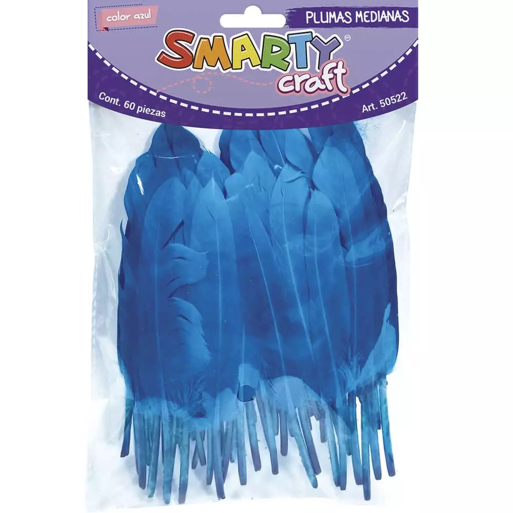 Plumas Mediana para Manualidades color Azul con 60 Piezas Smarty®