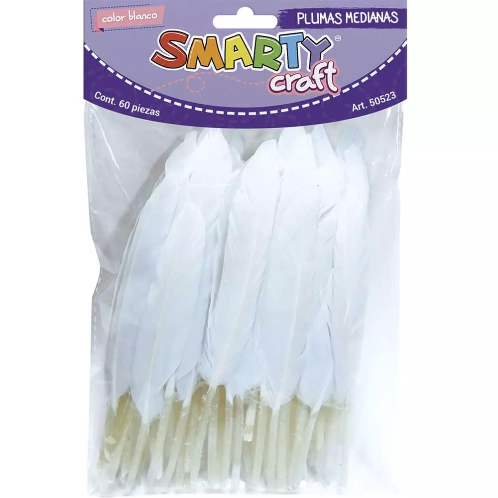Plumas Mediana para Manualidades Color Blanco con 60 Piezas Smarty®