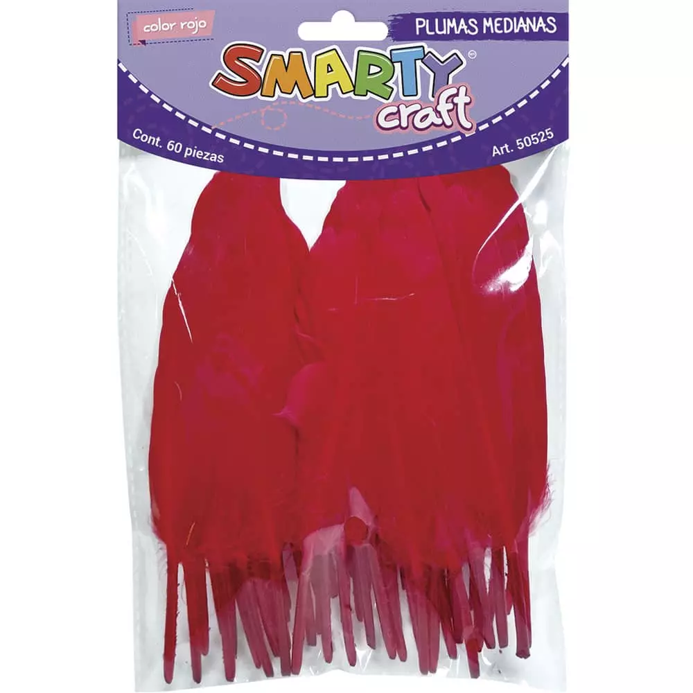 Plumas Mediana para Manualidades Color Rojo con 60 Piezas Smarty®