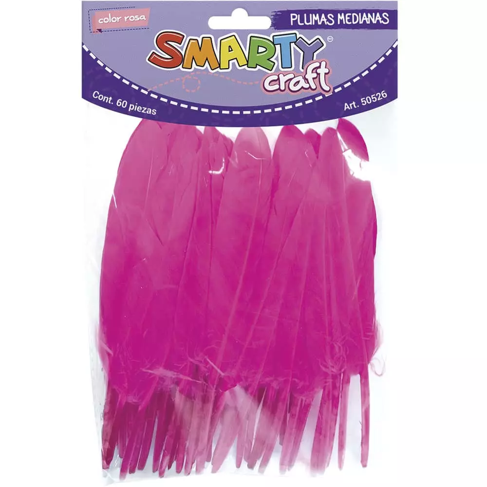 Plumas Mediana para Manualidades Color Rosa con 60 Piezas Smarty®