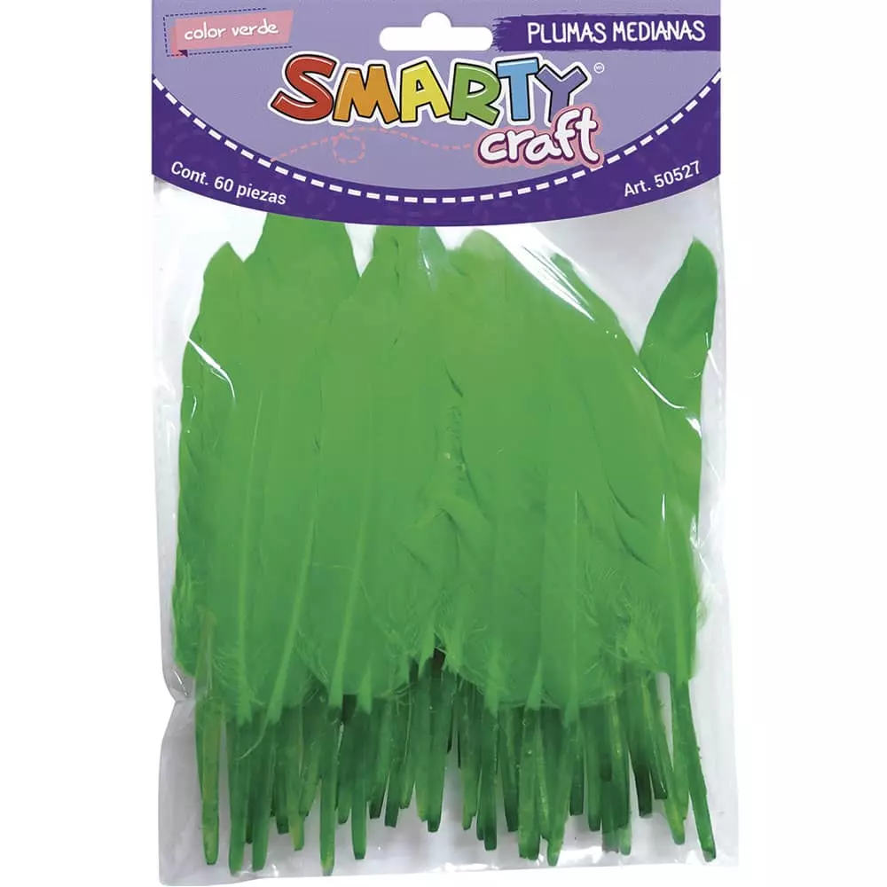 Plumas Mediana para Manualidades Color Verde con 60 Piezas Smarty®