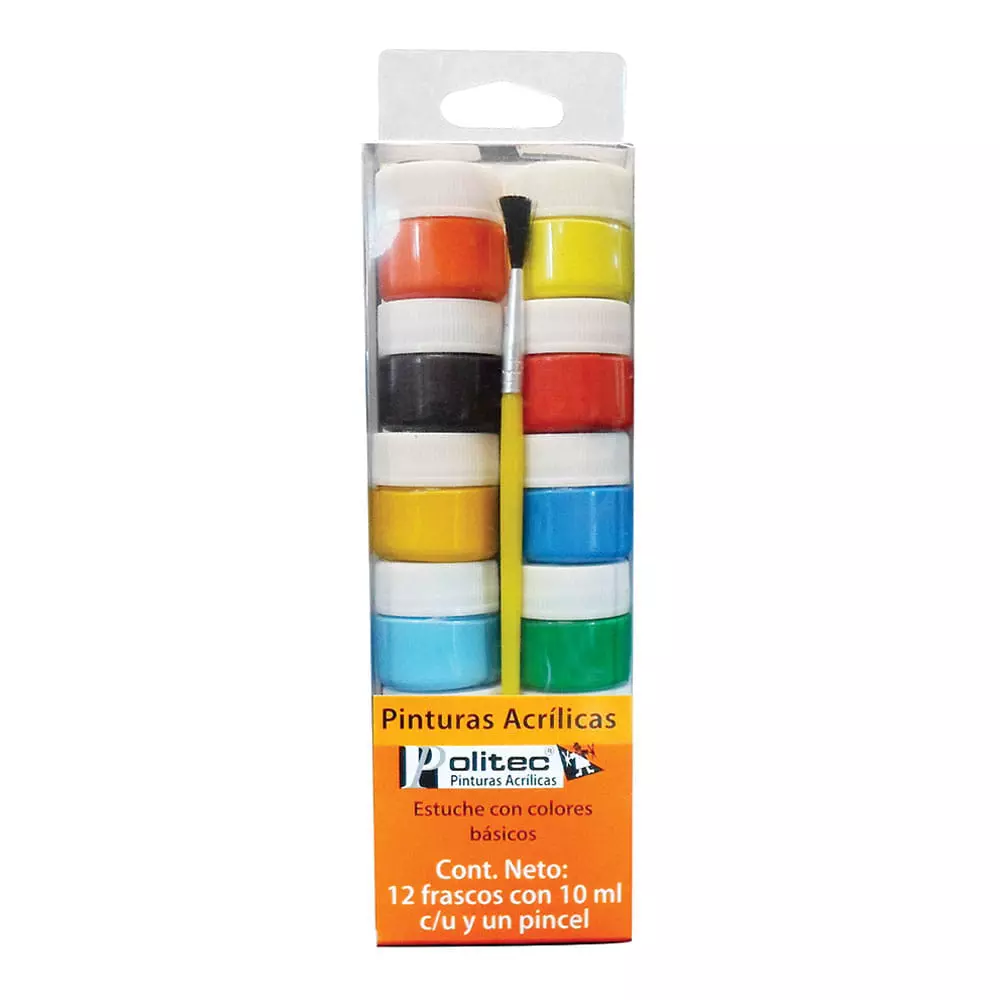 Pintura Acrílica Frasco con 10 ml Estuche con 12 Piezas Politec®
