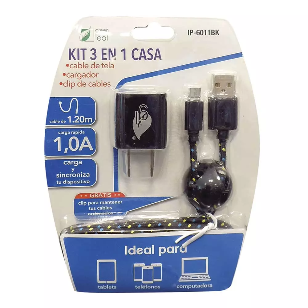 Kit Cargador USB / Micro USB Para Pared Negro Green Leaf®