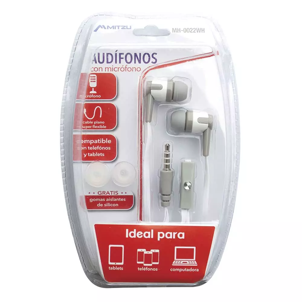 Audífonos Manos Libres con Micrófono Blanco con Gris Mitzu®